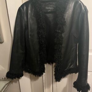 Siena Studio Black Leather Jacket with Faux Fur Trim
